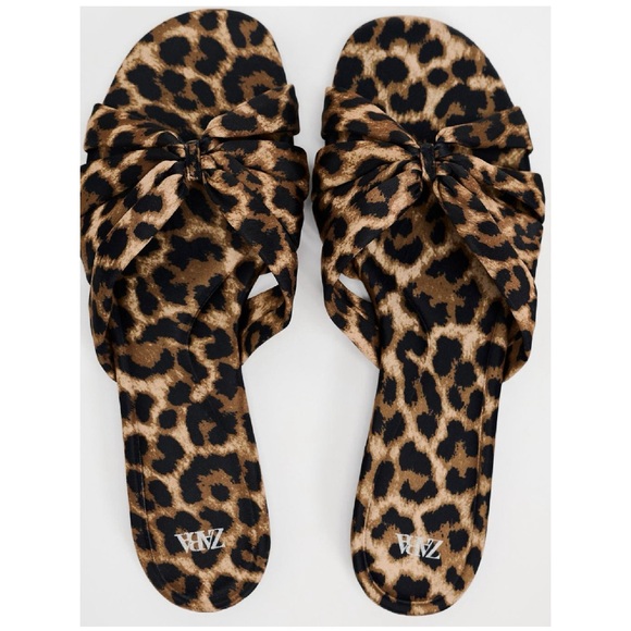 Zara Shoes - Zara Leopard Print Bow Slide Sandals - Black & Brown